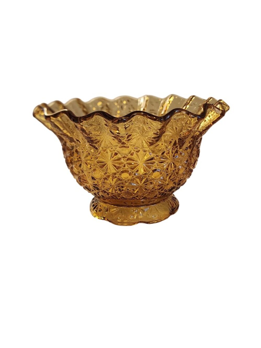 Vintage LE Smith Amber Daisy & Button Bowl with Ruffled Edge